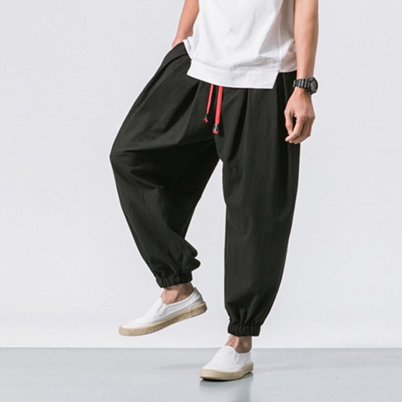 Φαρδύ παντελόνι Δημοφιλείς τσέπες Παντελόνι Harem με κορδόνια Λεπτό ανδρικό φούτερ