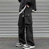 Techwear muške kargo hlače Y2k crne Harajuku High Street Rushing hlače Tanke ravne široke hlače za muškarce Streetwear Punk