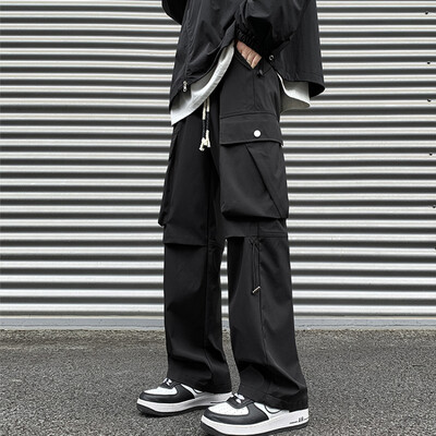Techwear Мъжки карго панталони Y2k Черни панталони Harajuku High Street Rushing Тънки прави широки панталони за мъже Streetwear Punk