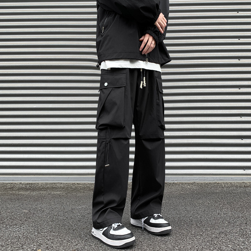 Techwear muške kargo hlače Y2k crne Harajuku High Street Rushing hlače Tanke ravne široke hlače za muškarce Streetwear Punk