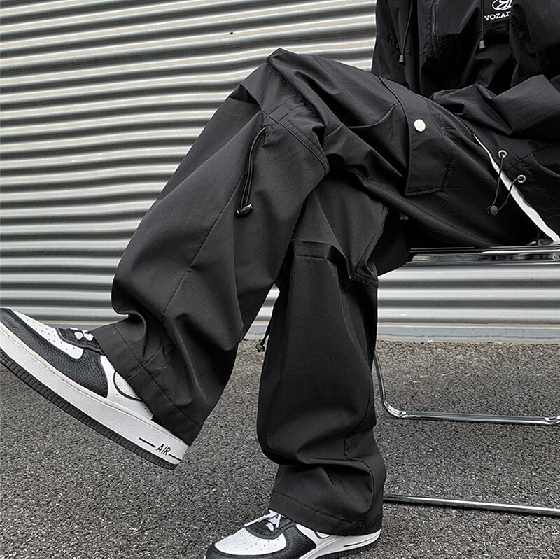 Techwear muške kargo hlače Y2k crne Harajuku High Street Rushing hlače Tanke ravne široke hlače za muškarce Streetwear Punk