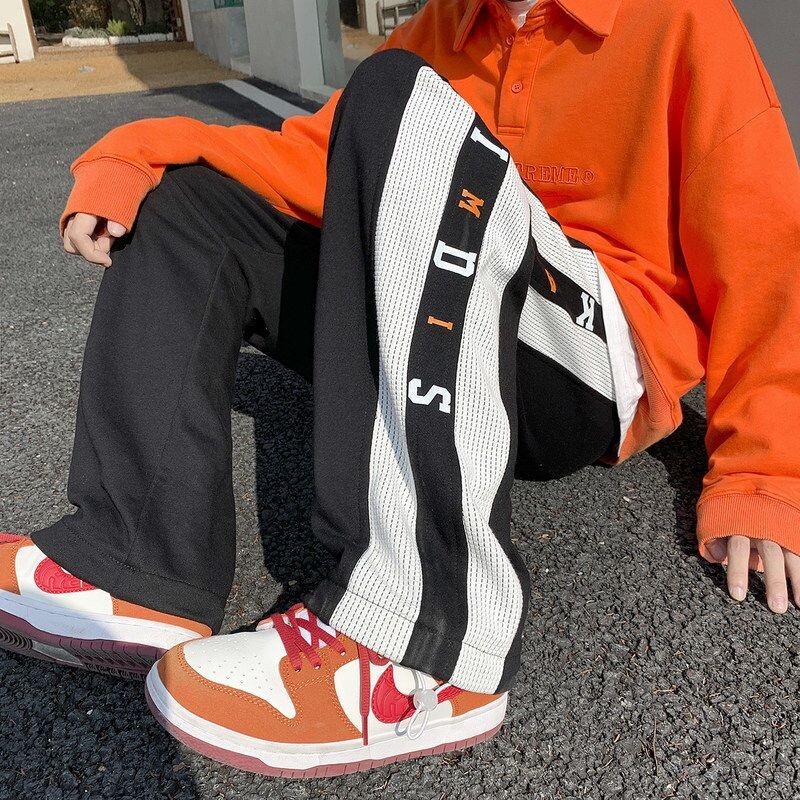 Pantaloni de trening pentru bărbați Hip-hop Pantaloni gotici drepți Pantaloni de trening pentru bărbați Vară în stil coreean Elastic Atletic Baggy Aplatizat Casual Vintage