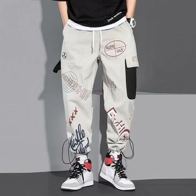 Meeste püksid suvised grafiti mustad meeste kaubapüksid hip hop suur emo kott puuvillane Harajuku ülisuured tänavapüksid Y2k