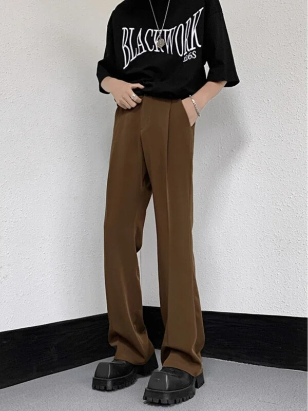 Paplašinātas vīriešu vasaras bikses, zvana mute, maisa vīriešu uzvalka bikses, melnas formālas bikses, modes retro stila pretgrumbu kleita 2024. g.