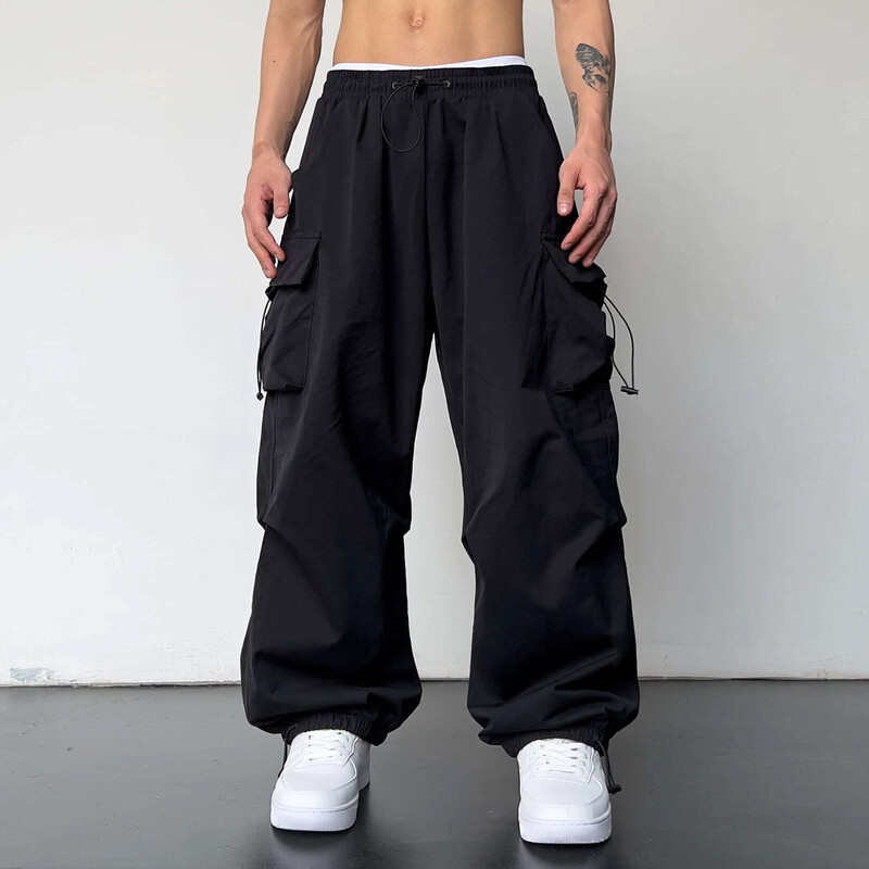 Harajuku prevelike Cargo padobranske hlače Muška ulična odjeća Vintage Y2K Hip Hop Joggers širokih nogavica Vrećaste ležerne trenirke Techwear