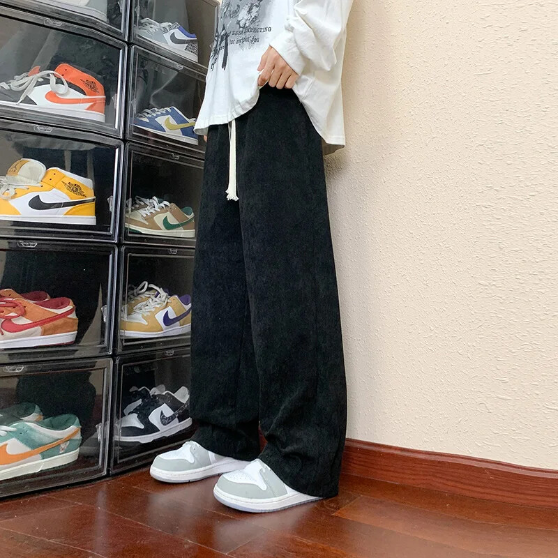 Pánske nohavice z pevného manšestru s vysokým pásom, ležérne, vrecovité, skladané, voľné, tepláky, jesenné, široké nohavice, americké zmyselné nohavice pre mužov