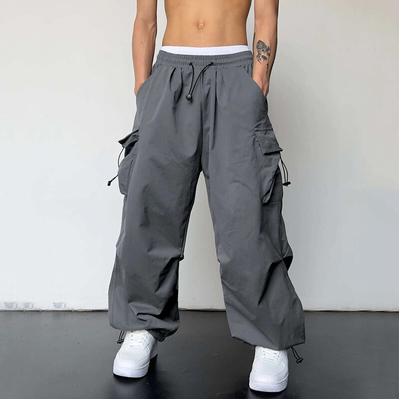 Harajuku prevelike Cargo padobranske hlače Muška ulična odjeća Vintage Y2K Hip Hop Joggers širokih nogavica Vrećaste ležerne trenirke Techwear