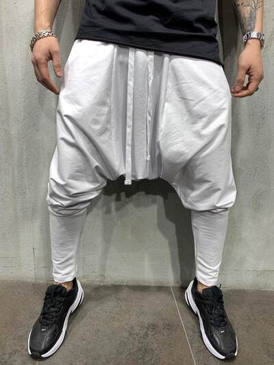 Pantaloni hip hop pentru bărbați Pantaloni harem de jogging ocazional cu crotch largi, largi, negru, verde, alb, îmbrăcăminte de stradă bărbați