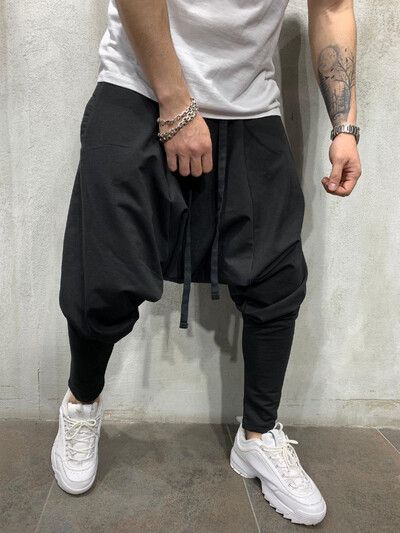Pantaloni hip hop pentru bărbați Pantaloni harem de jogging ocazional cu crotch largi, largi, negru, verde, alb, îmbrăcăminte de stradă bărbați