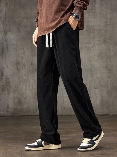 Jesen 2024., nove muške ravne široke ležerne hlače od samta, elastične vezice u struku, udobne mekane hlače, muške trendi marke