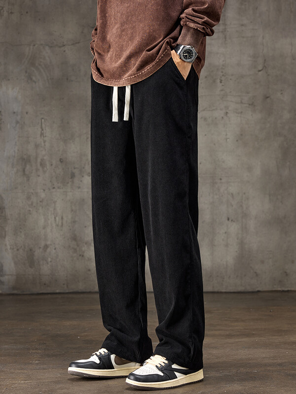 Jesen 2024., nove muške ravne široke ležerne hlače od samta, elastične vezice u struku, udobne mekane hlače, muške trendi marke