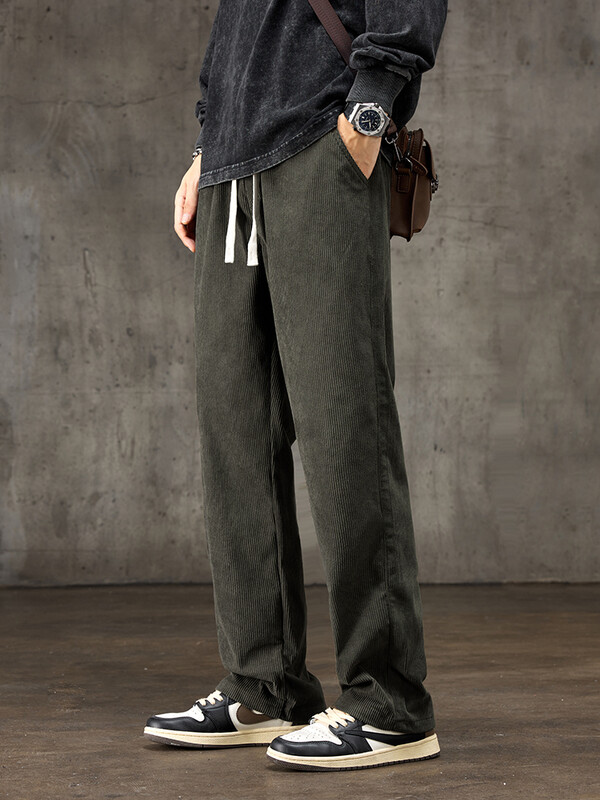 Jesen 2024., nove muške ravne široke ležerne hlače od samta, elastične vezice u struku, udobne mekane hlače, muške trendi marke