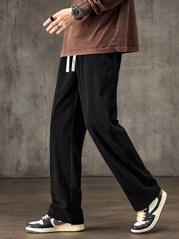 Jesen 2024., nove muške ravne široke ležerne hlače od samta, elastične vezice u struku, udobne mekane hlače, muške trendi marke