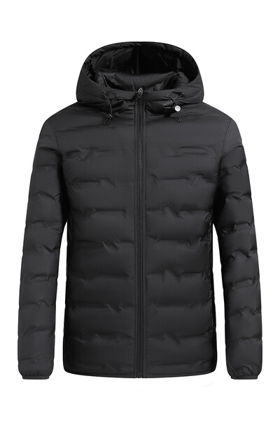 Vīriešu ar kapuci, kokvilnas polsterēta, polsterēta brīvā laika jaka moderna, jaunatnes īsā jaka Viegla, gluda trīsdimensiju piegriezums