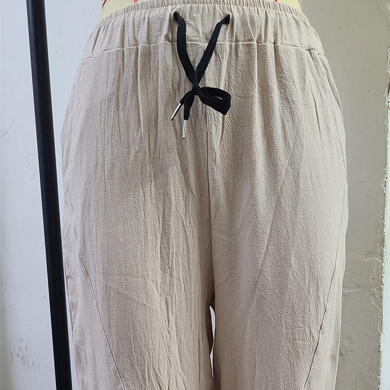 Pantaloni harem din bumbac, in, pentru bărbați, cu talie elastică solidă, pantaloni de jogging, pantaloni largi, cu crotch, pantaloni casual bărbați, 2023