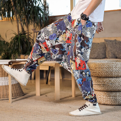 Pantaloni largi de vară pentru bărbați, bărbați, femei, cu imprimeu hip-hop, cu picioare largi, pantaloni lungi, casual, pentru bărbați