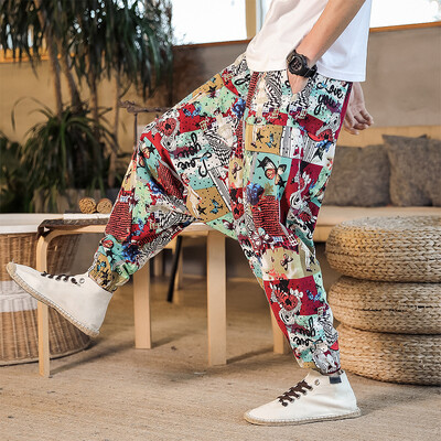 Pantaloni largi de vară pentru bărbați, bărbați, femei, cu imprimeu hip-hop, cu picioare largi, pantaloni lungi, casual, pentru bărbați