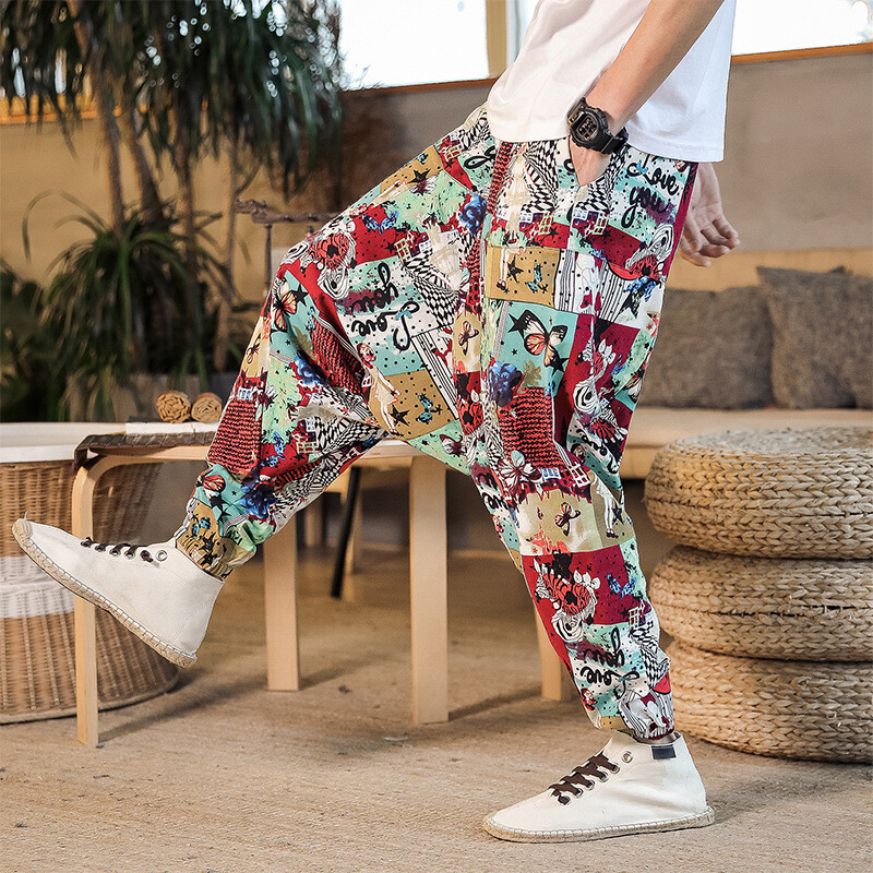 Pantaloni largi de vară pentru bărbați, bărbați, femei, cu imprimeu hip-hop, cu picioare largi, pantaloni lungi, casual, pentru bărbați