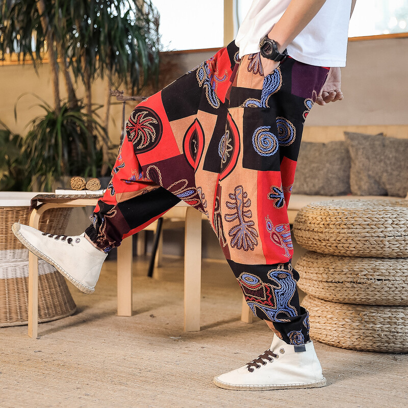 Pantaloni largi de vară pentru bărbați, bărbați, femei, cu imprimeu hip-hop, cu picioare largi, pantaloni lungi, casual, pentru bărbați
