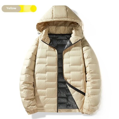 Jachetă de puf cu glugă pentru bărbați, 2024, largi, ușoară, grafen, model de modă pentru cuplu, glugă detașabilă pentru îmbrăcăminte exterioară