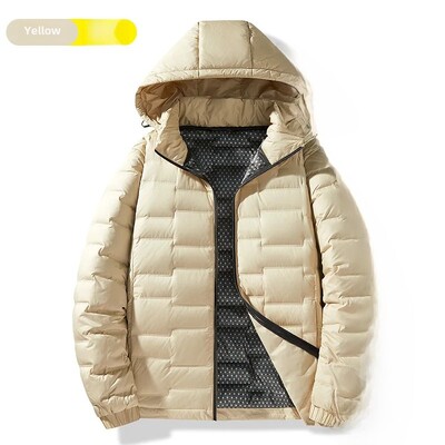 Jachetă de puf cu glugă pentru bărbați, 2024, largi, ușoară, grafen, model de modă pentru cuplu, glugă detașabilă pentru îmbrăcăminte exterioară