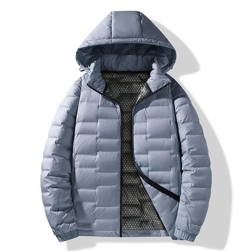Jachetă de puf cu glugă pentru bărbați, 2024, largi, ușoară, grafen, model de modă pentru cuplu, glugă detașabilă pentru îmbrăcăminte exterioară
