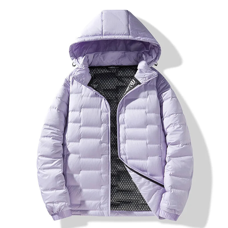 Jachetă de puf cu glugă pentru bărbați, 2024, largi, ușoară, grafen, model de modă pentru cuplu, glugă detașabilă pentru îmbrăcăminte exterioară