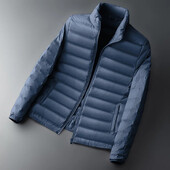 Pánska ľahká páperová bunda skrátená, teplá, stojatý golier, jednofarebný biely kabát z kačacieho páperia, párová bunda pre mužov