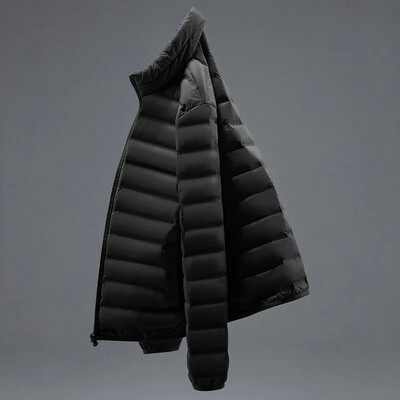 Pánska ľahká páperová bunda skrátená, teplá, stojatý golier, jednofarebný biely kabát z kačacieho páperia, párová bunda pre mužov