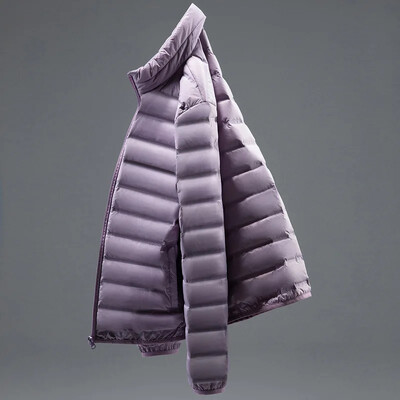 Pánska ľahká páperová bunda skrátená, teplá, stojatý golier, jednofarebný biely kabát z kačacieho páperia, párová bunda pre mužov