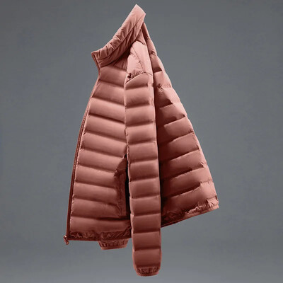 Pánska ľahká páperová bunda skrátená, teplá, stojatý golier, jednofarebný biely kabát z kačacieho páperia, párová bunda pre mužov