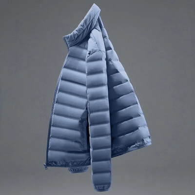 Pánska ľahká páperová bunda skrátená, teplá, stojatý golier, jednofarebný biely kabát z kačacieho páperia, párová bunda pre mužov