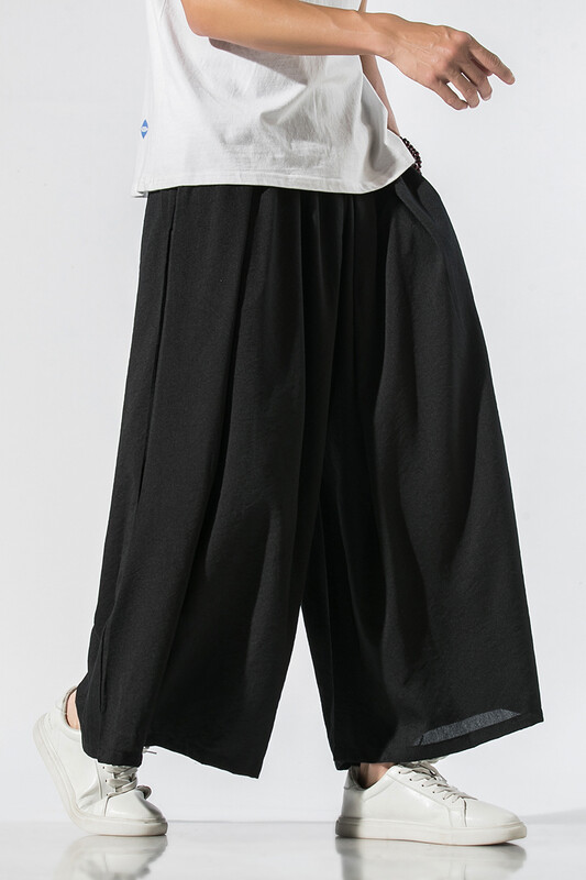 Muške lanene vrećaste hlače Muške pamučne hlače s drapiranjem u kineskom stilu Muške tradicionalne hlače širokih nogavica Muške hip hop hlače