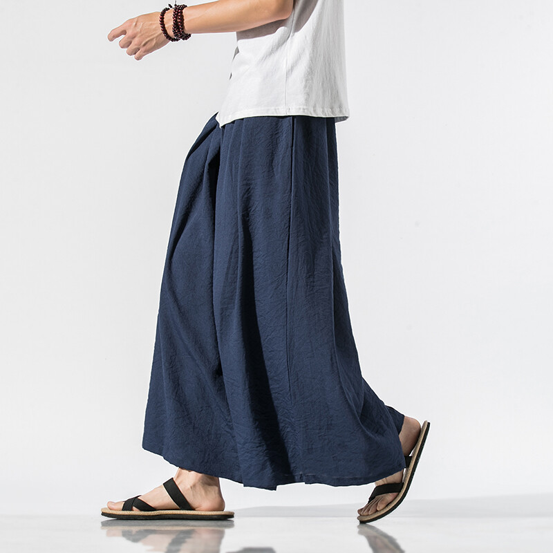 Muške lanene vrećaste hlače Muške pamučne hlače s drapiranjem u kineskom stilu Muške tradicionalne hlače širokih nogavica Muške hip hop hlače