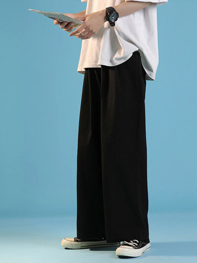 Jesenske muške jednobojne visoke ulične hlače široke ravne hlače širokih nogavica 2022. Japanske hlače za trčanje Ležerne moletom masculino