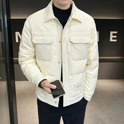 Jachetă ușoară de iarnă pentru bărbați, noua marcă la modă, îngroșată, protecție caldă împotriva frigului, gulerul cămășii