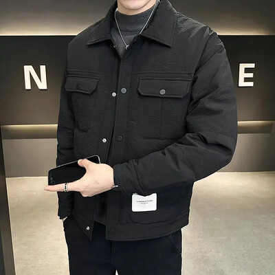 Jachetă ușoară de iarnă pentru bărbați, noua marcă la modă, îngroșată, protecție caldă împotriva frigului, gulerul cămășii