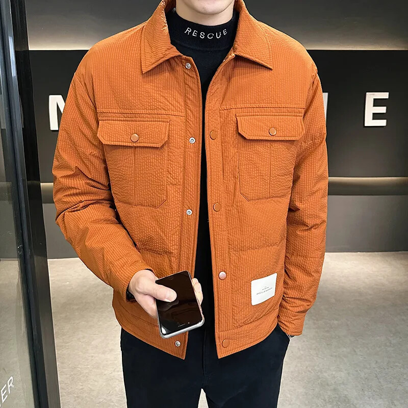 Jachetă ușoară de iarnă pentru bărbați, noua marcă la modă, îngroșată, protecție caldă împotriva frigului, gulerul cămășii