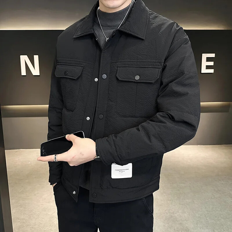 Jachetă ușoară de iarnă pentru bărbați, noua marcă la modă, îngroșată, protecție caldă împotriva frigului, gulerul cămășii