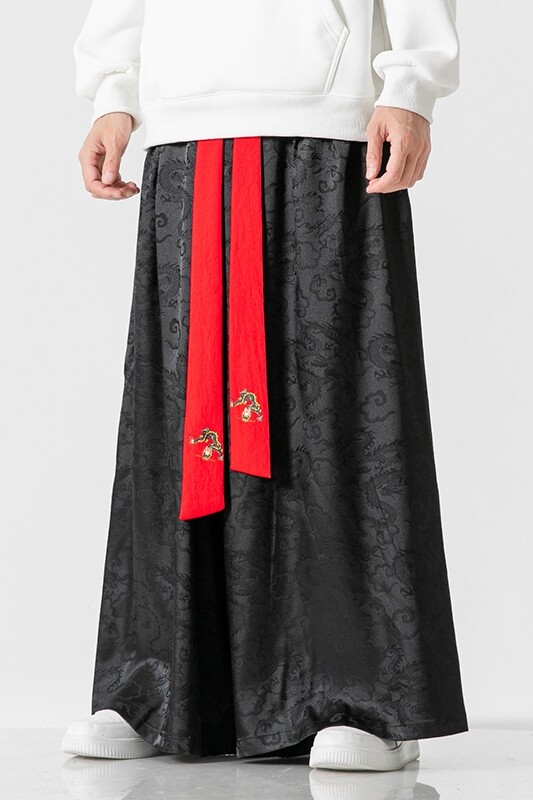 Široke jesenske hlače širokih nogavica u kineskom stilu 2023., ležerne, crne suknje, modne široke široke hlače s muškim printom, japanski Harajuku