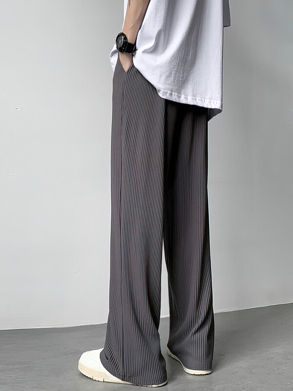 Letné rovné ľadovo hodvábne ležérne nohavice pánske s vysokým pásom, skladané dlhé nohavice, tenké športové široké nohavice, pánske vrecovité nohavice