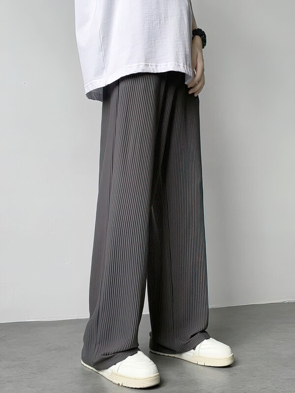 Letné rovné ľadovo hodvábne ležérne nohavice pánske s vysokým pásom, skladané dlhé nohavice, tenké športové široké nohavice, pánske vrecovité nohavice