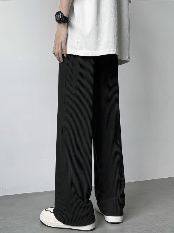 Letné rovné ľadovo hodvábne ležérne nohavice pánske s vysokým pásom, skladané dlhé nohavice, tenké športové široké nohavice, pánske vrecovité nohavice