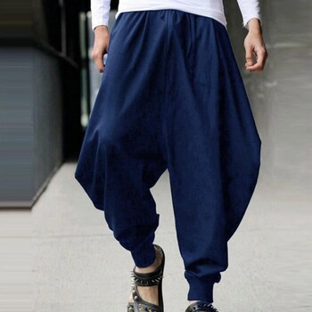 Мъжки панталони Harem Baggy Pants Men Hakama Lenen Ежедневни широки мъжки панталони Японски панталони Мъжки панталони с кръстосани панталони Панталони с чатала Панталон