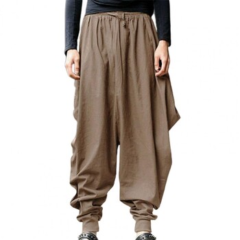 Мъжки панталони Harem Baggy Pants Men Hakama Lenen Ежедневни широки мъжки панталони Японски панталони Мъжки панталони с кръстосани панталони Панталони с чатала Панталон