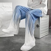 Pantaloni pentru bărbați Culoare degradată Pantaloni în dungi de primăvară-vară, largi, largi, cu talie elastică, Pantaloni pentru bărbați în stil coreean, pantaloni lați pentru bărbați