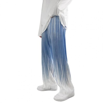 Pantaloni pentru bărbați Culoare degradată Pantaloni în dungi de primăvară-vară, largi, largi, cu talie elastică, Pantaloni pentru bărbați în stil coreean, pantaloni lați pentru bărbați
