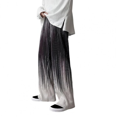 Pantaloni pentru bărbați Culoare degradată Pantaloni în dungi de primăvară-vară, largi, largi, cu talie elastică, Pantaloni pentru bărbați în stil coreean, pantaloni lați pentru bărbați