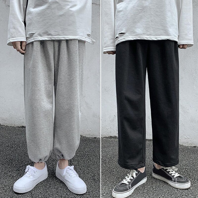 Proljetne nove muške široke sportske hlače s ravnim nogavicama u korejskom stilu, modne hlače širokih nogavica, ležerne hlače, muške crno-bijele svijetle