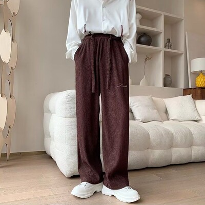 Pantaloni casual din mătase de gheață pentru bărbați Pantaloni de trening largi, ușori, albi, drepti, de in, pentru bărbați, vară, elastic pentru drumeții